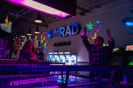 Arcade controls and buttons at Super Rad Retro Lounge