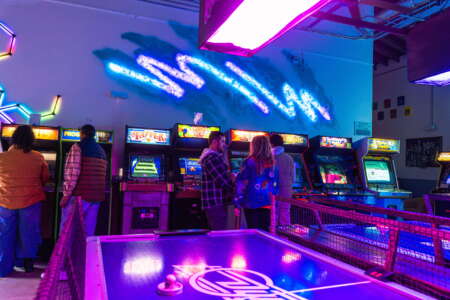 Air hockey table at Super Rad arcade bar in Raleigh